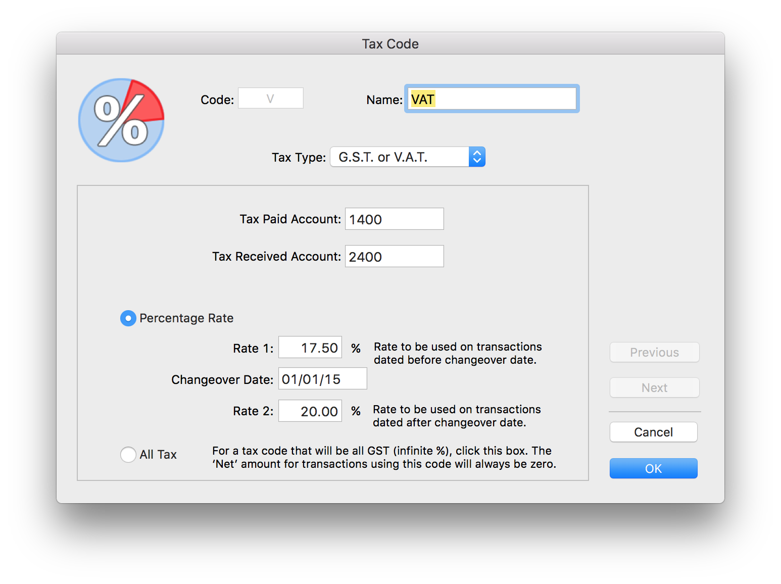 MoneyWorks tax entry screen